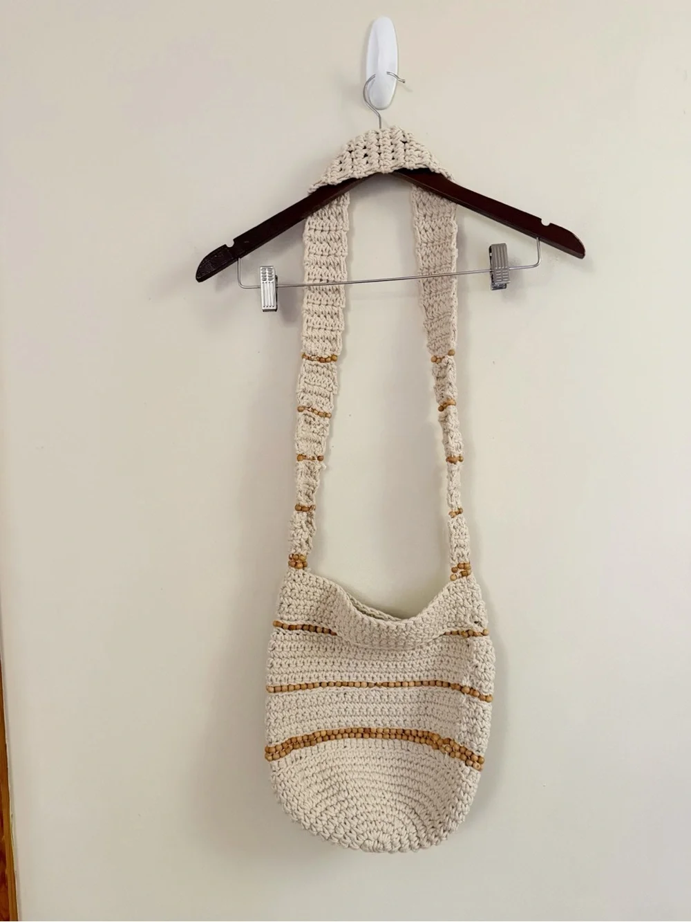 Free People Meet Me In Mallorca Crossbody Bag Cream Brown Beaded
